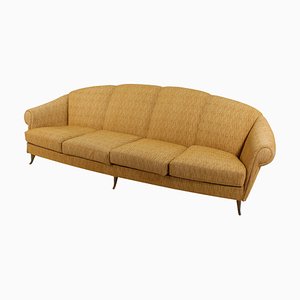 Gio Ponti zugeschriebenes 4-Sitzer Sofa aus Holz & Stoff für ISA Bergamo, Italien, 1950er