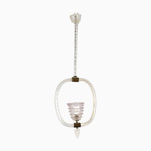 Mid-Century Murano Glass and Brass Ceiling Light by Ercole Barovier and Cesare Toso, Italy, 1930s