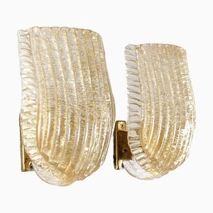 Mid-Century Sconces in Rugiada Murano Glass by Ercole Barovier and Cesare Toso, Italy, 1960s, Set of 2