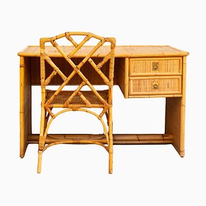 Chippendale Stuhl und Schreibtisch aus Bambus & Korbgeflecht von Dal Vera, 1960er, 2er Set