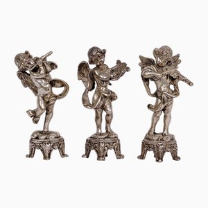 Musician Cherubs in Cast Lead, 20th Century, Set of 3