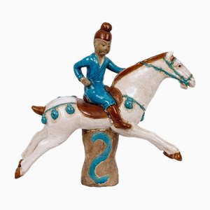 Cavalier de terracota con esmaltado turquesa, siglo XIX