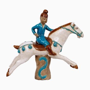 Cavalier en Terre Cuite avec Vernis Turquoise, 19ème Siècle
