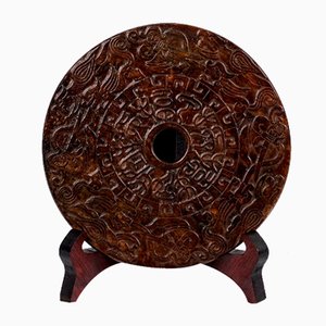 Bi Disc Sculpture in Brown Jade, Early 20th Century