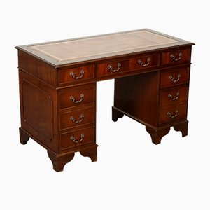 Vintage Pedestal Desk with Embossed Brown Leather