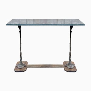 Early 20th Century Bistro Table with Marble Tray and Cast Iron & Oak Base