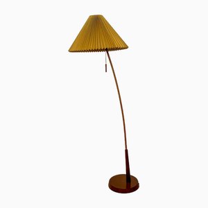 Vintage Pleated Curved Teak Floor Lamp, 1960s