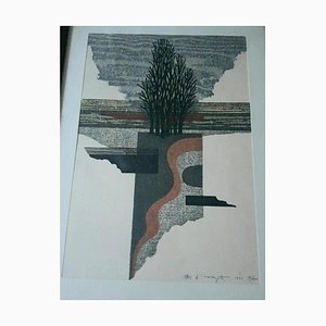 Fumio Fujita, Arbres, Gravure sur Bois, 1971