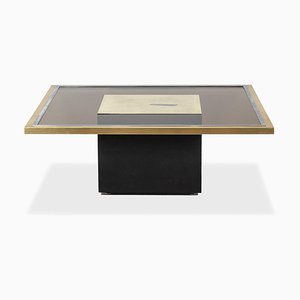 Coffee Table in Gilded Brass and Smoked Glass, 1970s