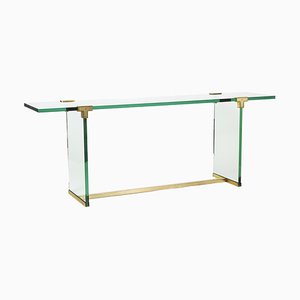 Vintage Console Table in Glass and Gilt Brass by Peter Ghyczy, 1970s