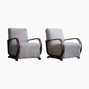 Danish Art Deco Lounge Chairs in Lambswool and Walnut, 1930s, Set of 2