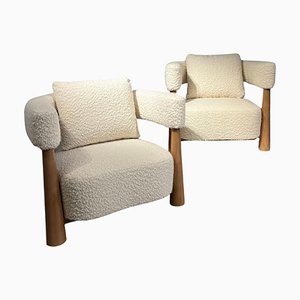 Fauteuils Bouclette & Light Wood, Set de 2