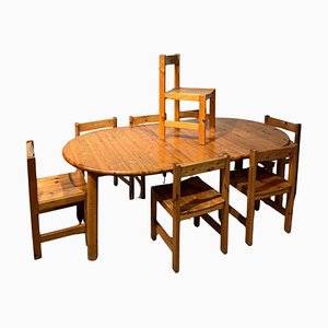 Danish Extending Dining Table Set attributed to Rainer Daumiller, 1970s, Set of 9