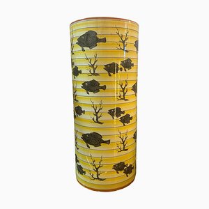 Vaso Cilindro Art Déco in ceramica gialla e nera, Italia