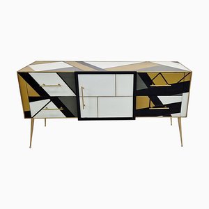 Credenza with Four Drawers and One Door in Murano Glass, 1980s