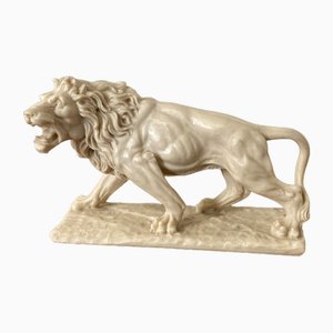 Escultura de león vintage de mármol blanco de resina, años 50