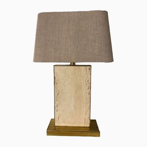 Vintage Travertine & Brass Table Lamp, 1970s