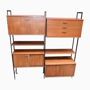 Mid-Century Modern Modular Teak and Metal Bookcase Wall Unit from Avalon, 1970s, Set of 6