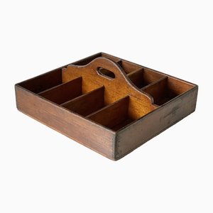 Industrial Wooden Tray with 8 Compartments with Shaped Handle, Italy, 1950s