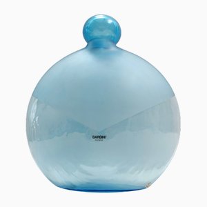 Postmodern Round Light Blue Murano Glass Bottle by Alfredo Barbini, Italy, 1980s