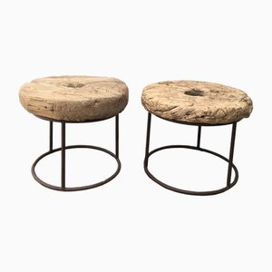 Chinese Wooden Mill Side Tables, Set of 2