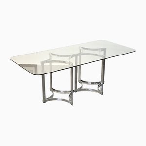 Chrome & Glass Dining Table attributed to Richard Young for Merrow, 1960s