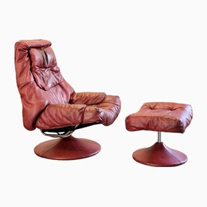 Mid-Century Norwegian Modern Ekornes Swivel Recliner Chair & Ottoman from Stressless, 1970s, Set of 2