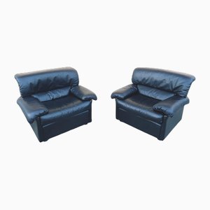 Black Leather Armchairs, Set of 2