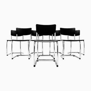 Set di 8 sedie Cantilever S 43 Bauhaus Mart Stam nere e cromate di Thonet, inizio XXI secolo, set di 8