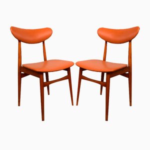 Italian Scandinavian Style Dining Chairs in Beech and Skai, 1950s, Set of 2