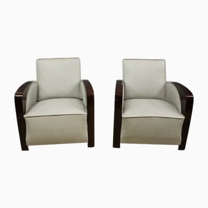 Art Deco Armchairs in Rosewood and Leather, 1930, Set of 2