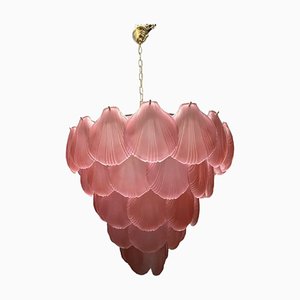 Large Pink Satinated Glass Shell Chandelier, 1980s