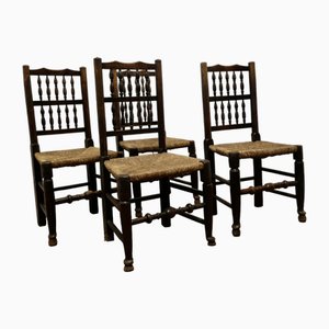 Vintage Lancashire Spindle Back Farmhouse Kitchen Dining Chairs, 1890s, Set of 4