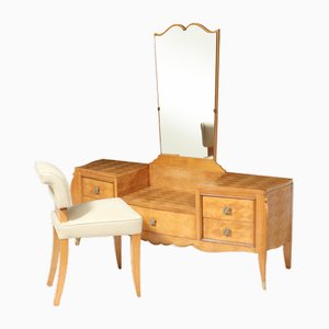French Art Deco Dressing Table and Stool in Sycamore, 1930, Set of 2