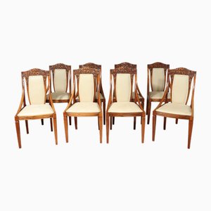 French Art Deco Dining Chairs in Walnut, 1920s, Set of 8