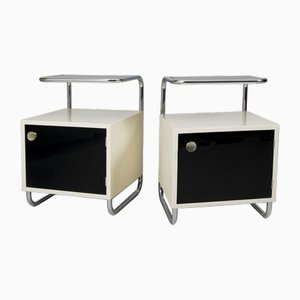 Functionalist Black and White Bedside Tables by Vichr a Spol, Former Czechoslovakia, 1940s, Set of 2