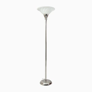 Art Deco Floor Lamp in Milk Glass and Chrome, France, 1920s