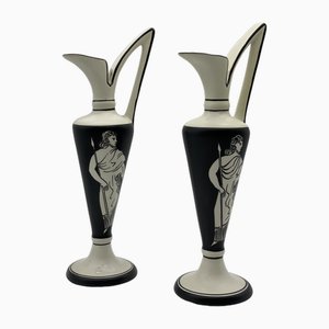 Italienische Art Deco Amphoren in Schwarz & Weiß, 2er Set