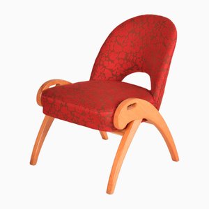 Mid-Century Red Upholstered Beech Armchair, Former Czechoslovakia, 1950s