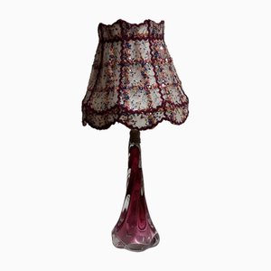 Belgian Table Lamp in Glass with Sequined Shade from Christalleries De Val St Lambert, 1970s