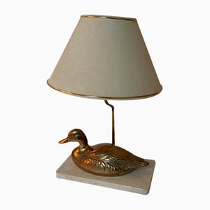 Französische Vintage Enten Tischlampe aus Messing auf Travertinfuß, 1970