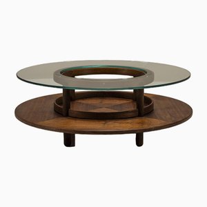 Table Basse Ronde en Verre et Teck par Gianfranco Frattini pour Cassina, Italie, 1950s