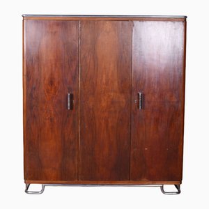 Bauhaus Wardrobe in Walnut and Chrome attributed to Hynek Gottwald, Former Czechoslovakia, 1930s