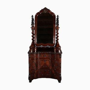 Narrow Chest of Drawers in Mahogany with Cast Iron Candlesticks and Mirror, 1860s