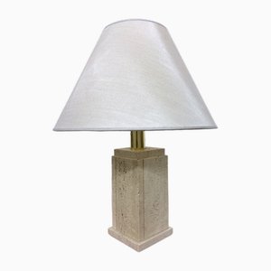 Vintage Travertine Table Lamp with Square Foot, 1960s