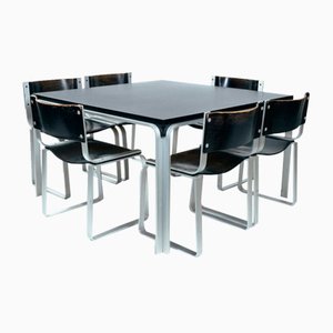 Dutch Dining Table and Chairs in Aluminium and Plywood by Pierre Mazairac for Pastoe, 1972, Set of 6