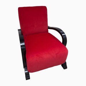 Art Deco Bentwood Armchair in Red Velvet