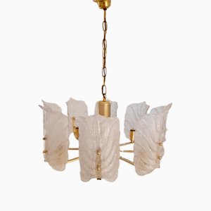 Large Mid-Century Eight-Arm Brass and Ice Glass Chandelier by Carl Fagerlund, 1960s