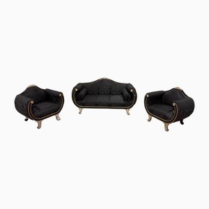 Black French Art Deco Living Room Set, Set of 3