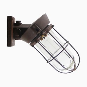 Vintage Dutch Industrial Rust Brown Cast Iron and Glass Sconce from Industria Rotterdam